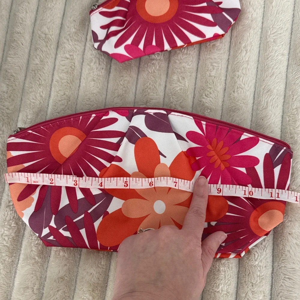 2pc Clinique Makeup Bag set- Orange & pink floral